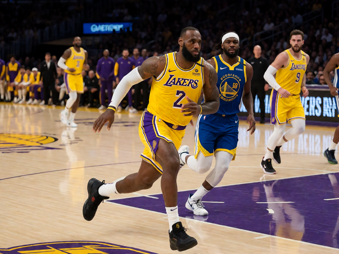 NBA常规赛湖人队主场激烈对抗场景